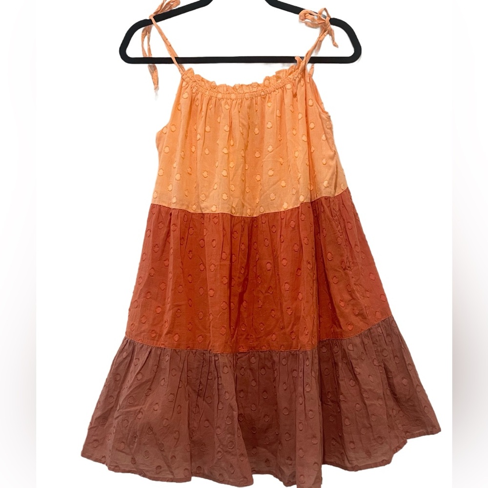 Blue Rain Tiered Spaghetti Strap Sundress in Orange, Rust, Brown